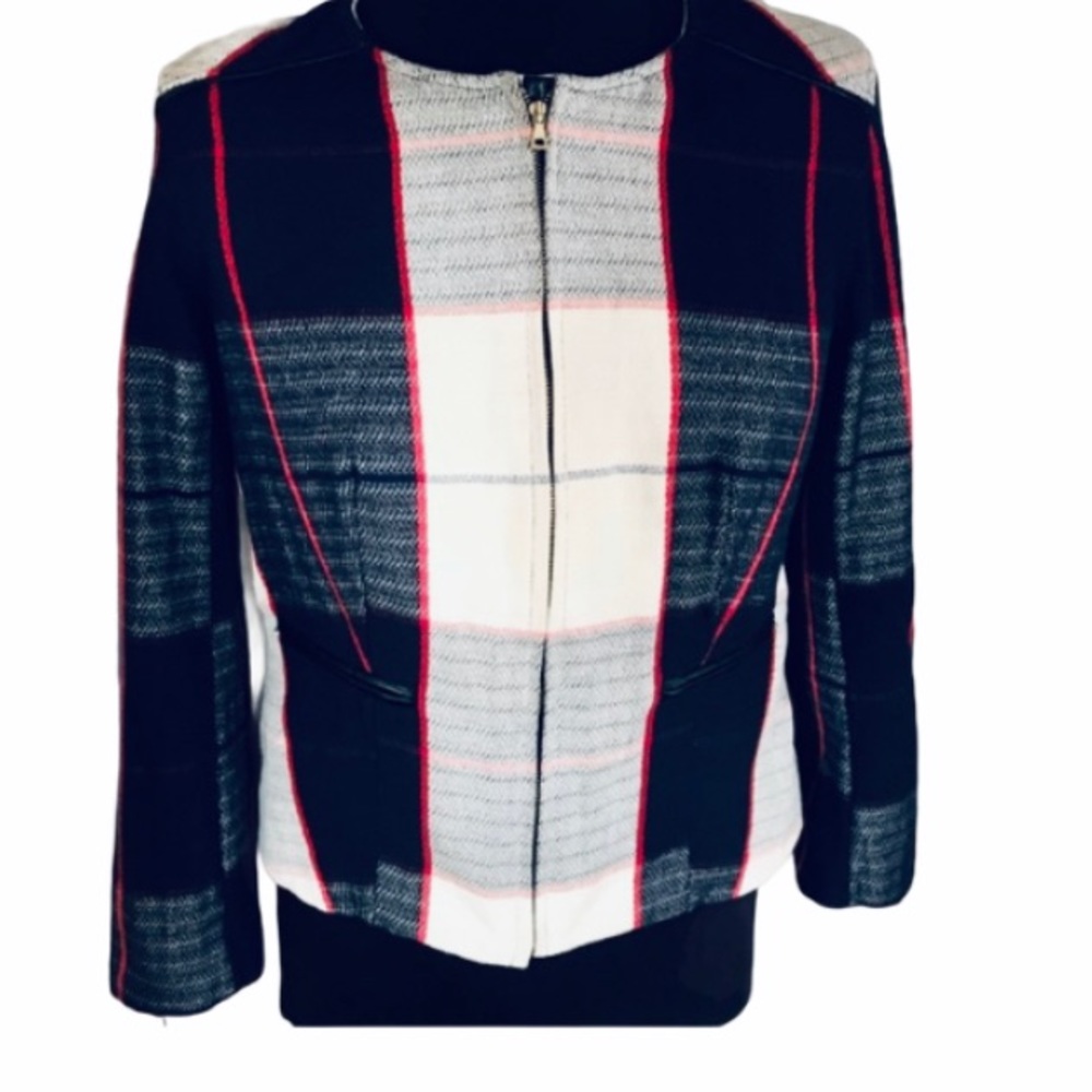 Merona Red White Blue Plaid Blazer/Jacket Sz 8/10
